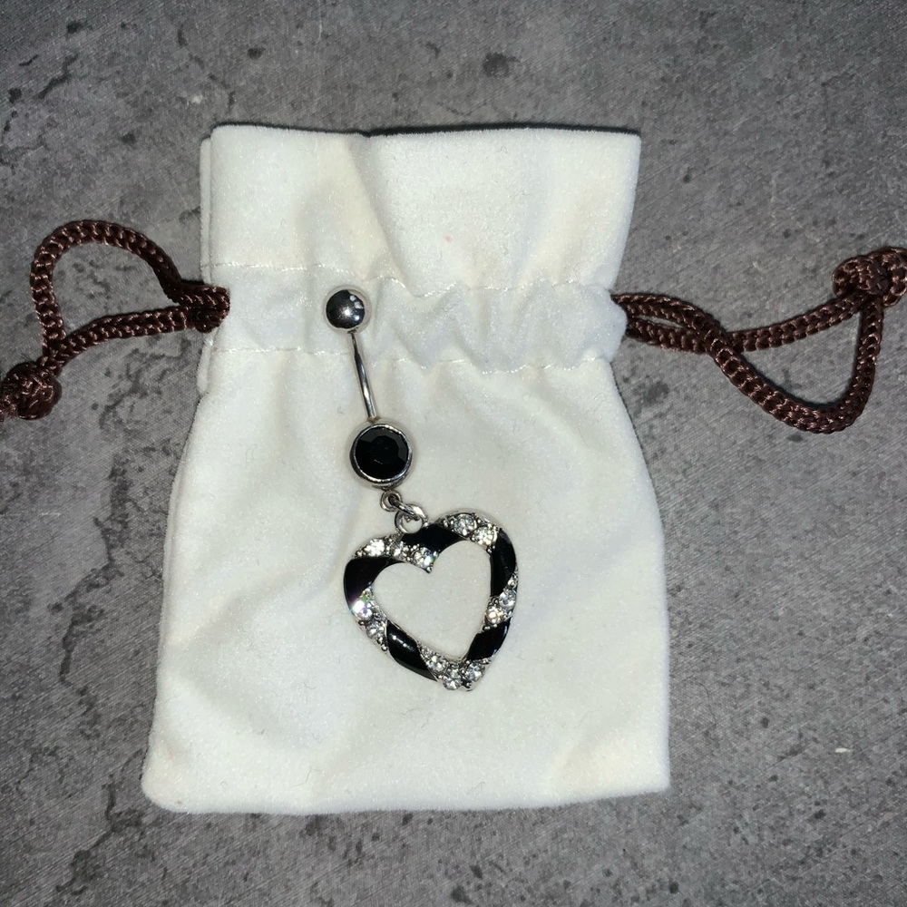 Black and Silver heart belly button ring